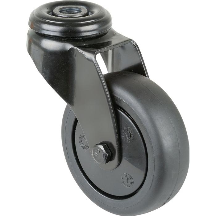 BS Rollen, Möbelrollen, Lenkrolle Rad-Ø 75 mm Tragfähigkeit 60 kg mit Rückenloch Kunststoff Kugellager Gummi schwarz
