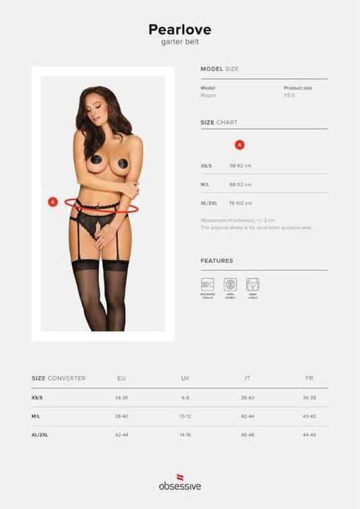 Produktbild Obsessive Pearlove Strumpfhaltergürtel mit offenem Schritt Schwarz (XXL)