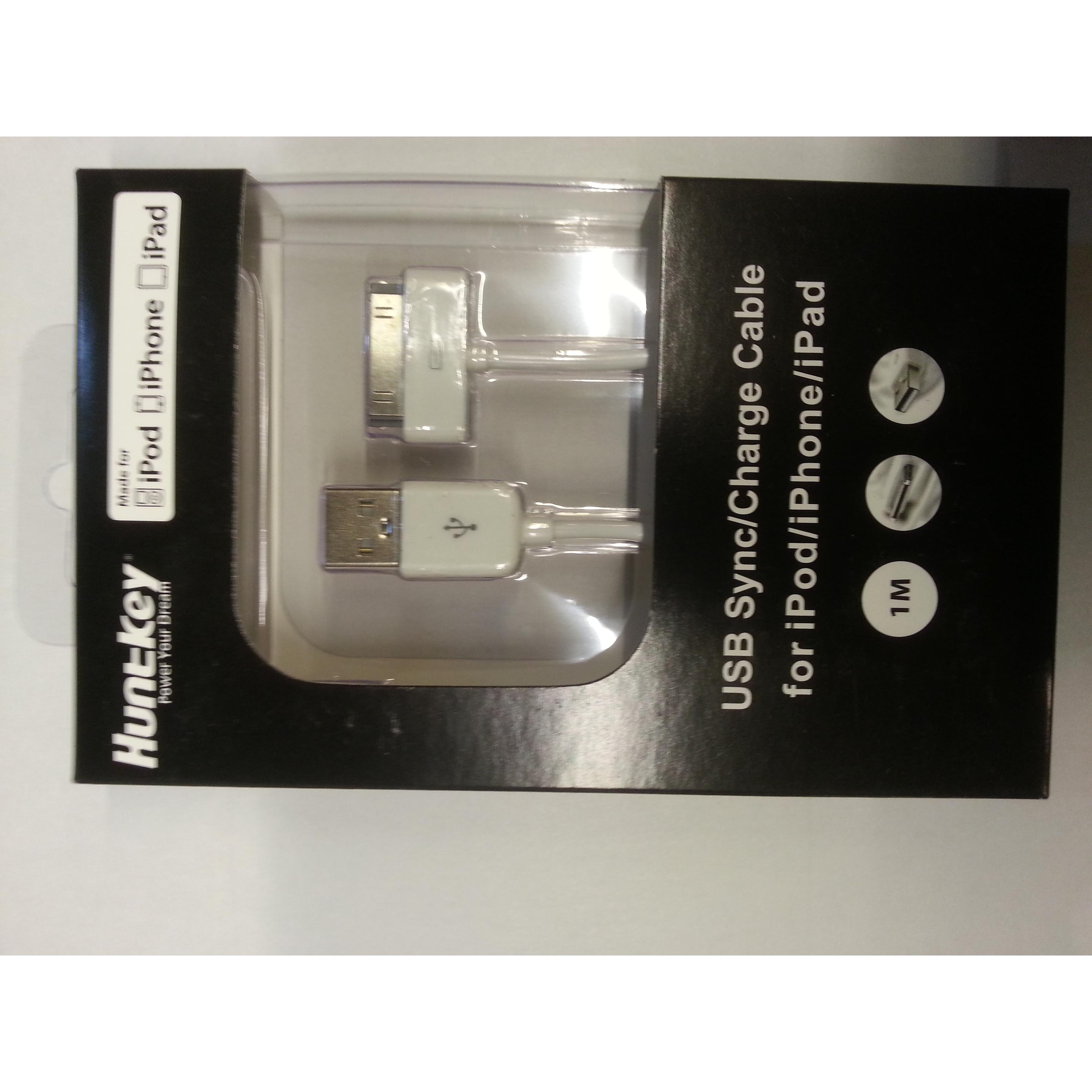HuntKey ipod/iphone/iPad charging cable (white), apple approved & certified, 30 pin Apple dock to US (1 m, USB 2.0), USB...