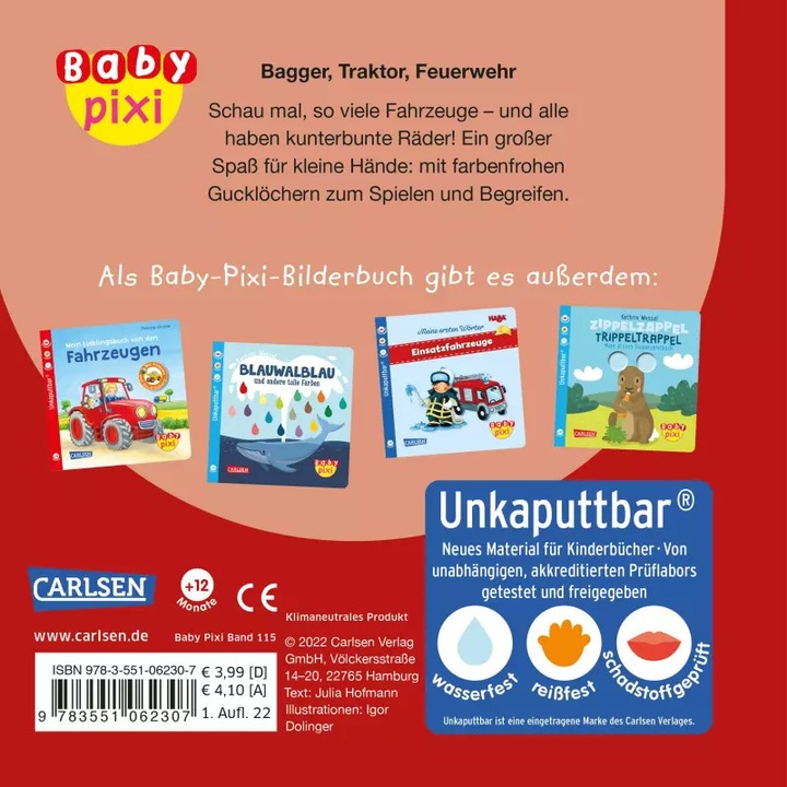 Actual product image Baby Pixi (unkaputtbar) 115: Bagger, Traktor, Feuerwehr (German)
