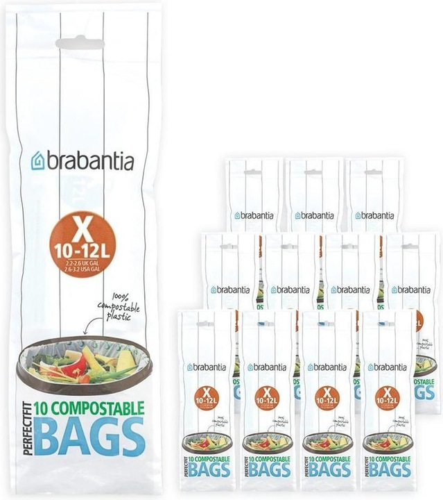 Produktbild Brabantia PerfectFit Composteerbare Vuilniszakken - 10/12 l - Code X - 12 rollen x 10 stuks (12 x, 12 l)