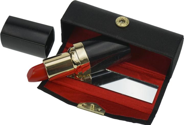 Actual product image Lipstick box, black with mirror, press stud fastening, length 8.5 cm, height 3 cm