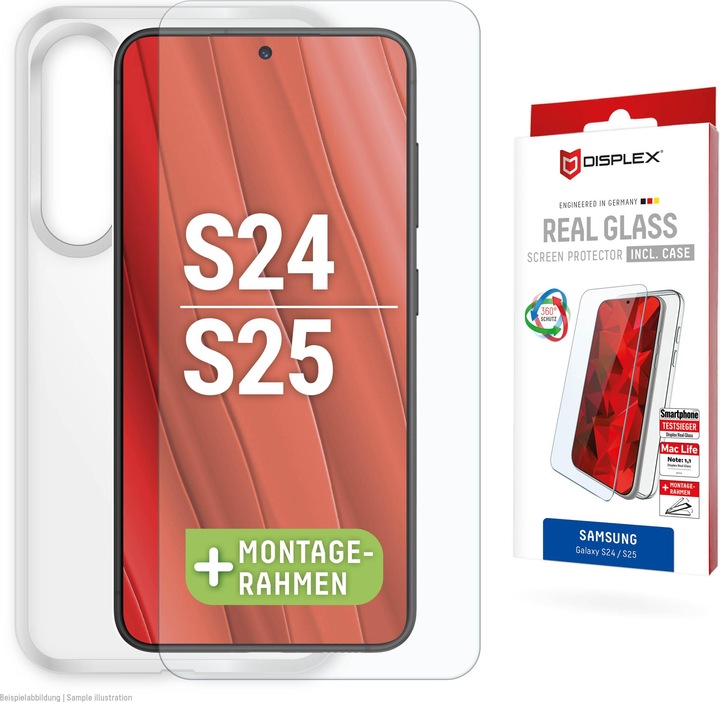 Image du produit Displex Real Glass, 2D Panzerglas + Handyhülle (1 pièce(s), Samsung Galaxy S24, Samsung Galaxy S25)