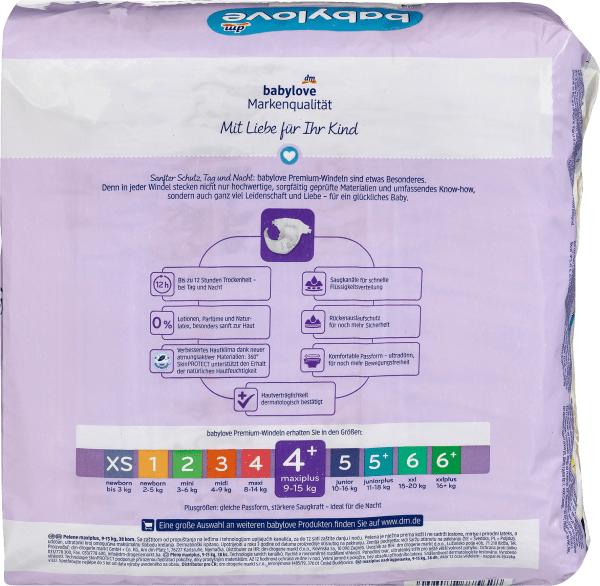 Actual product image dm babylove Premium-Windeln (Size 4+, Pack, 38 Piece)