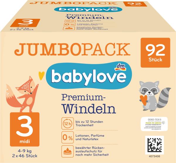 Actual product image dm babylove Premium-Windeln (Size 3, Pack, 92 Piece)