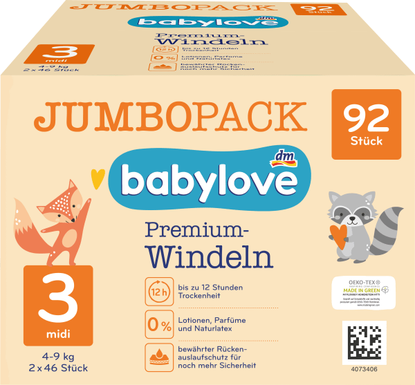 Actual product image dm babylove Premium-Windeln (Size 3, Pack, 92 Piece)