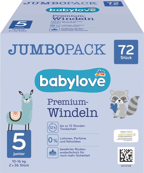 Produktbild dm babylove Premium-Windeln (Gr. 5, Tragepack, 72 Stück)