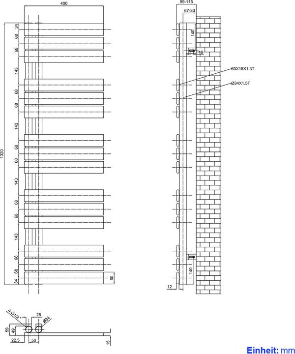 Actual product image Emke Bathroom Radiator Towel Rail Adjustable Temperature Control 130x40cm White 570W