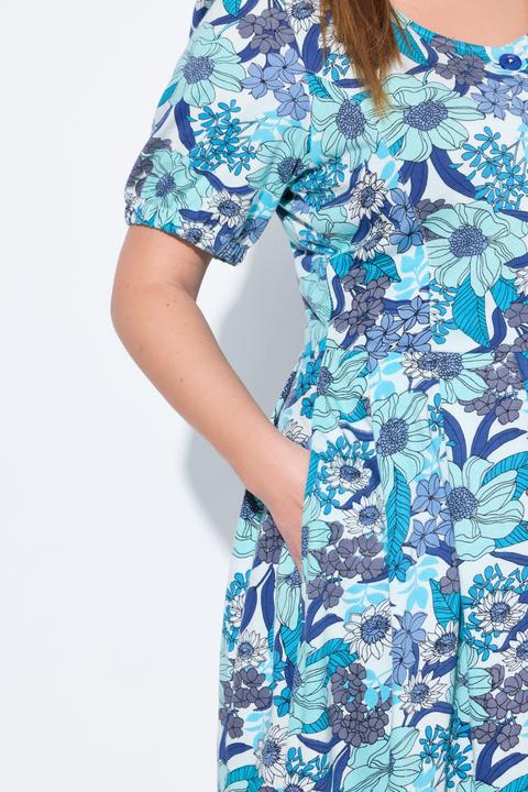 Produktbild Ulla Popken Jersey-Maxikleid, Blüten, Rundhals, Halbarm (56)