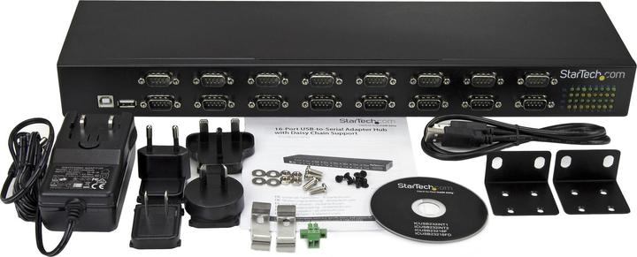 Actual product image StarTech 16 port USB to serial adapter hub - USB to RS232 port adapter with series connection - rack mounting (USB-A, 16 ports)