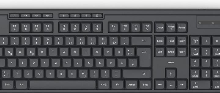 Produktbild Hama Funktastatur WK-200 kabellos Batterie 8 Media-Tasten Schw. QWERTZ (DE, Kabellos)