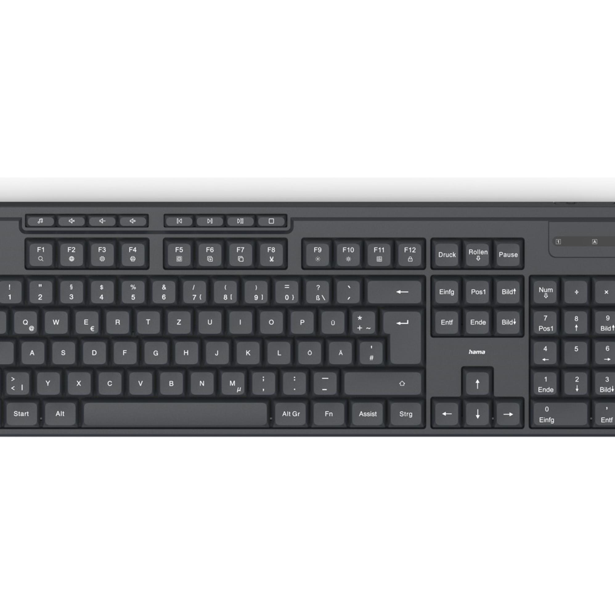 Hama Tastiera wireless WK-200 batteria wireless 8 tasti multimediali nero QWERTZ (Germania, Senza fili), Tastiera, Nero