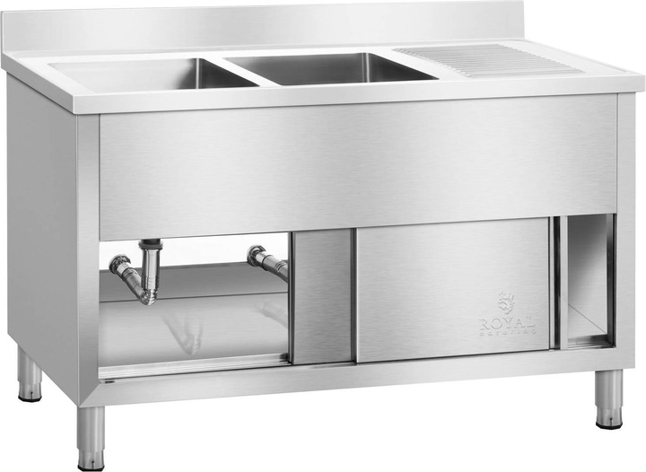 Produktbild Royal Catering Spülschrank Edelstahl Doppel Küchenspüle Edelstahlspültisch Spüle Schiebetüren (64 cm, 140 cm)