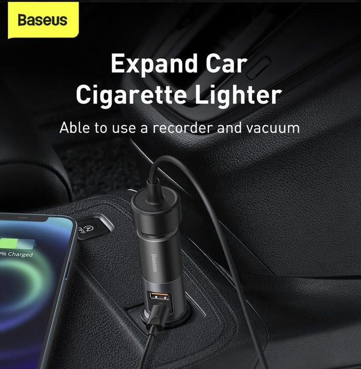 Image du produit Baseus Share Together Fast Charge Car Charger with Cigarette Lighter Expansion Port, USB + USB-C 120