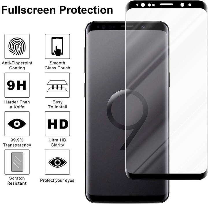 Actual product image Cadorabo Full Cover Display Protection Glass for Samsung Galaxy S9 Retail Packaging (1 Piece, Samsung Galaxy S9)