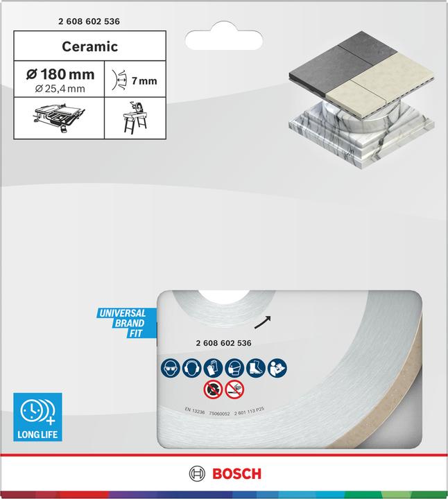 Produktbild Bosch Professional Zubehör Diamanttrennscheibe Standard for Ceramic, 180 x 25,40 x 1,6 x 7 mm