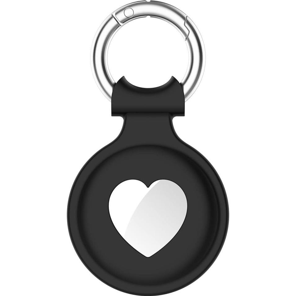Screenguard Apple Airtag Liquid Silikon Heart Case mit Anhänger, Tracker Zubehör, Schwarz