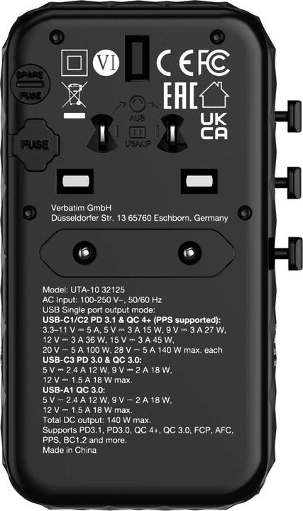 Productafbeelding Verbatim GaN III Uni.Travel Adap 140W wereld-tot-wereld UTA-10 32125 (140 W)