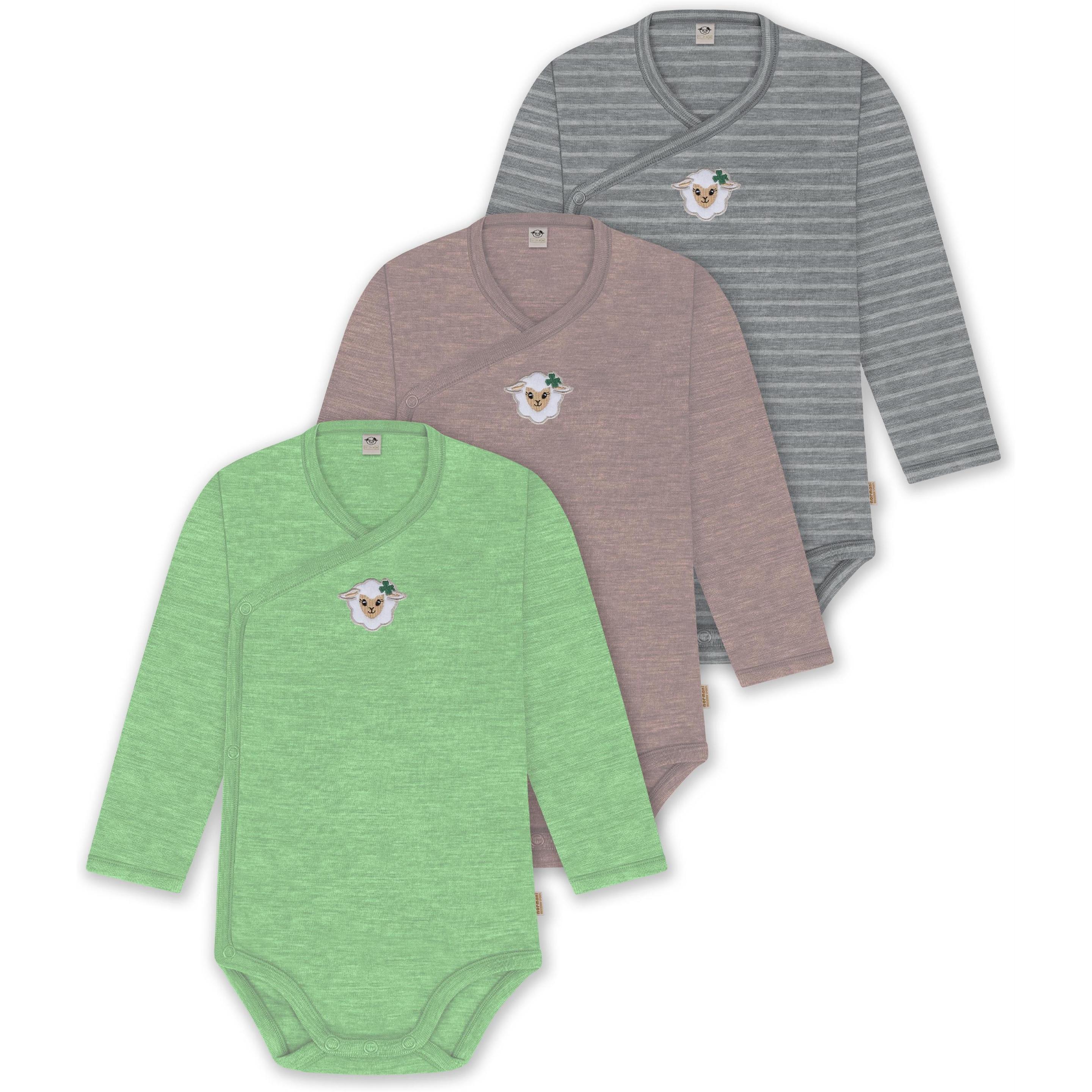Normani, Herren, Body, 3er Set Baby-Body Wickelbody Langarm Toddler-Bodysuit aus Merinowolle - 9357, Grau, (50)