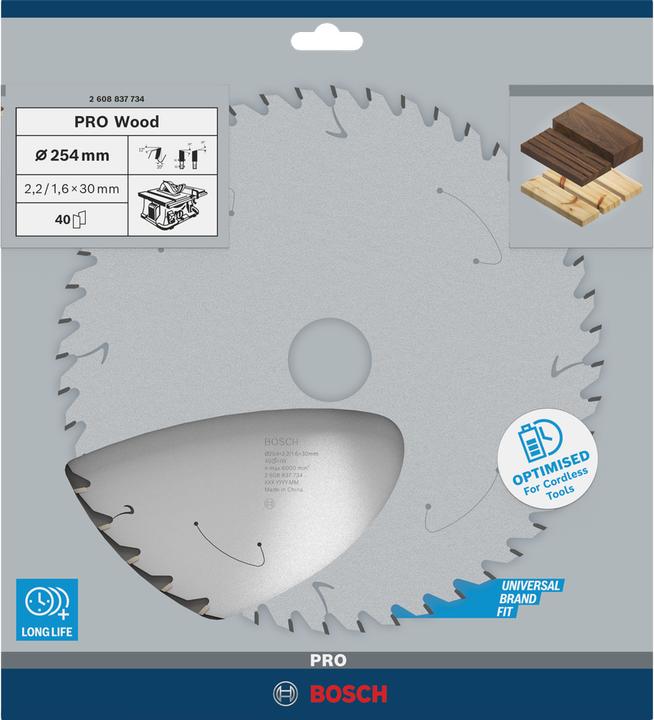 Image du produit Bosch Professional Zubehör Lame de scie circulaire PRO Wood cordless, 254 x 2,2 x 30 mm