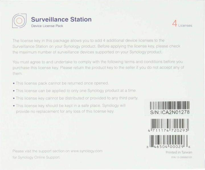 Immagine prodotto Synology Pacchetto di licenze per fotocamere (4 licenze)