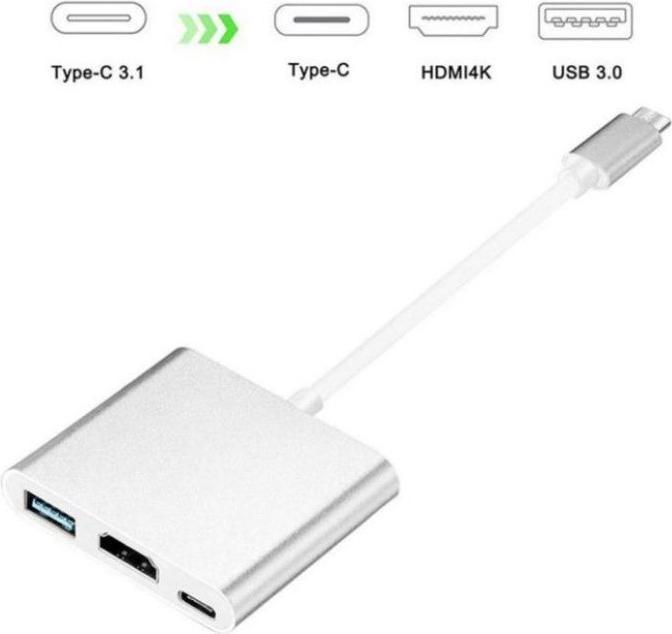 Productafbeelding iLike HD1 3in1 USB-C (Type-C) Plug naar HDMI 4K / USB 3.0 / USB-C Vrouwelijke Audio&Video Kabeladapter (USB Type-C, 11 cm)