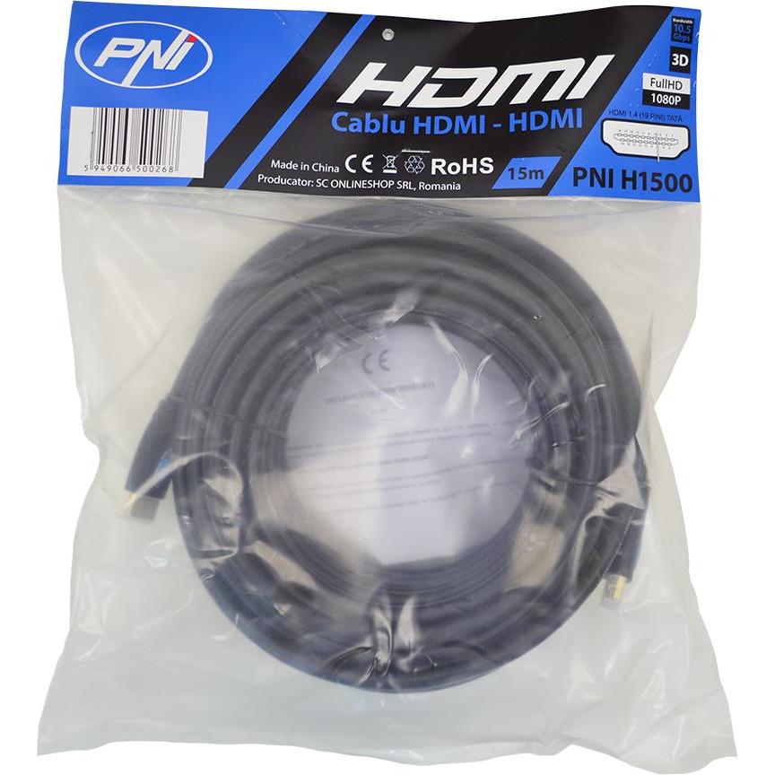 Thumbnail - PNI Kabel HDMI H1500 High-Speed 1,4 V, Stecker-Stecker, Ethernet, vergoldet, 15 m (15 m, HDMI), Video Kabel