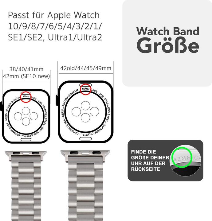 Produktbild Nalia Mova Edelstahl-Armband für Apple Watch, Metallarmband gebürstet - Stabil, Rostfrei & Matt (Edelstahl 316L)