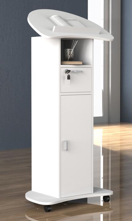 Immagine prodotto VCM Scrivania in piedi in legno Leggio Tavolo mobile in piedi Ruote rotanti Cassetto Redola Porta (56 x 37 x 110 cm)