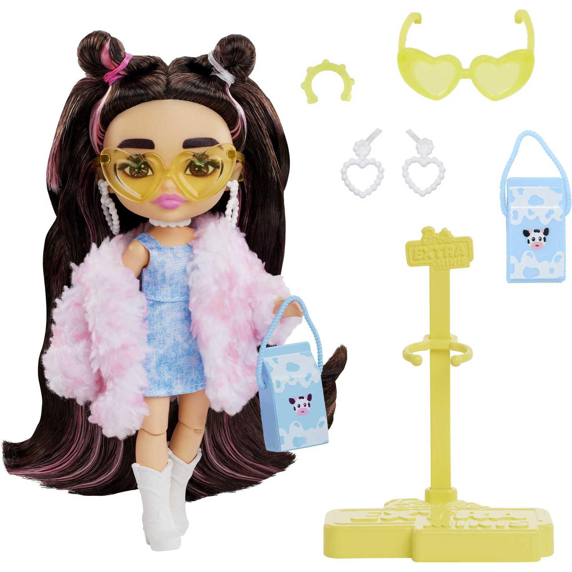 Barbie Extra Mini Doll - Cow Print Furry Jacket