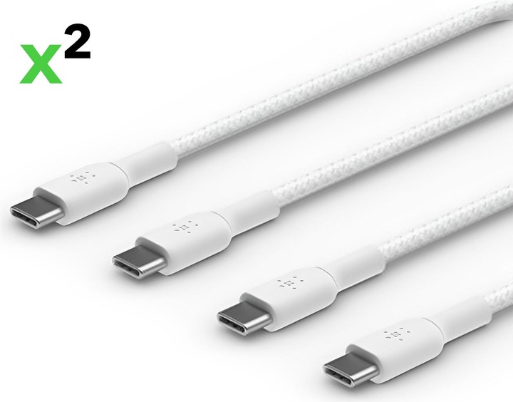 Actual product image Belkin USB-C to USB-C Braided PVC 2m Twin Pack (2 m, USB 2.0)
