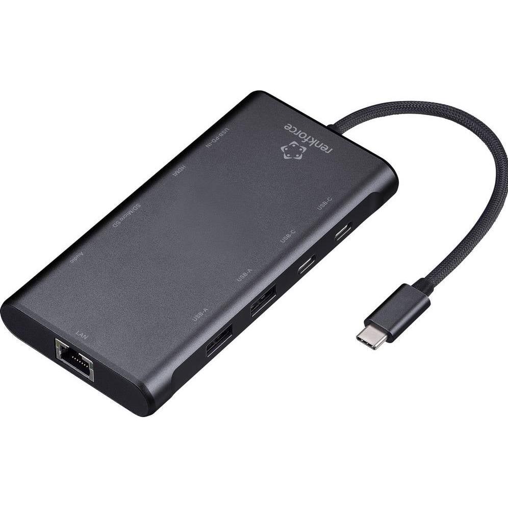 Renkforce RF-USBHA-500 10 Port USB 3.2 Gen 2-Hub mit zusätzlichem USB-C-Eingang (USB-C, 10 Porti), Docking station + Hub USB, Nero