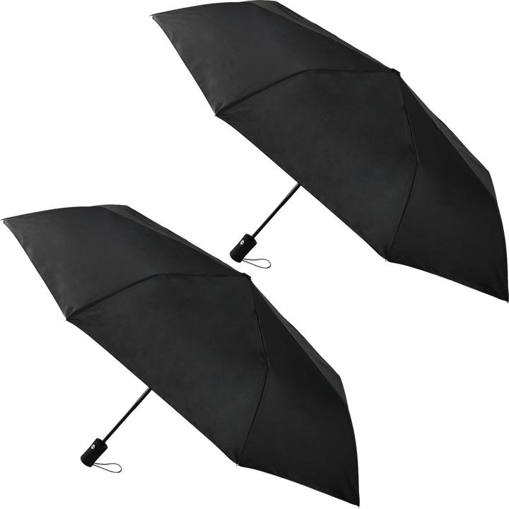 Produktbild Ideoon 2er-Set Kompakter Automatik-Regenschirm in Schwarz - Ø 95cm - Windfester Taschenschirm