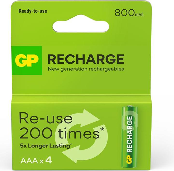 Image du produit GP Batteries GP - Recharge Rechargeable Battery, Size AAA, 800 mAh, 4-pack (4 pcs, AAA, 800 mAh)