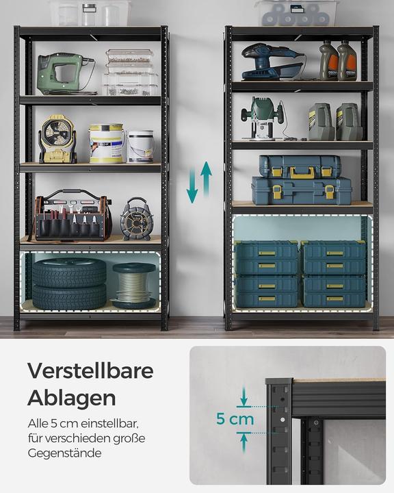 Produktbild Songmics Schwerlastregale Stahlgestell Verstellbare Ablagen, 50 x 100 x 200 cm, Schwarz