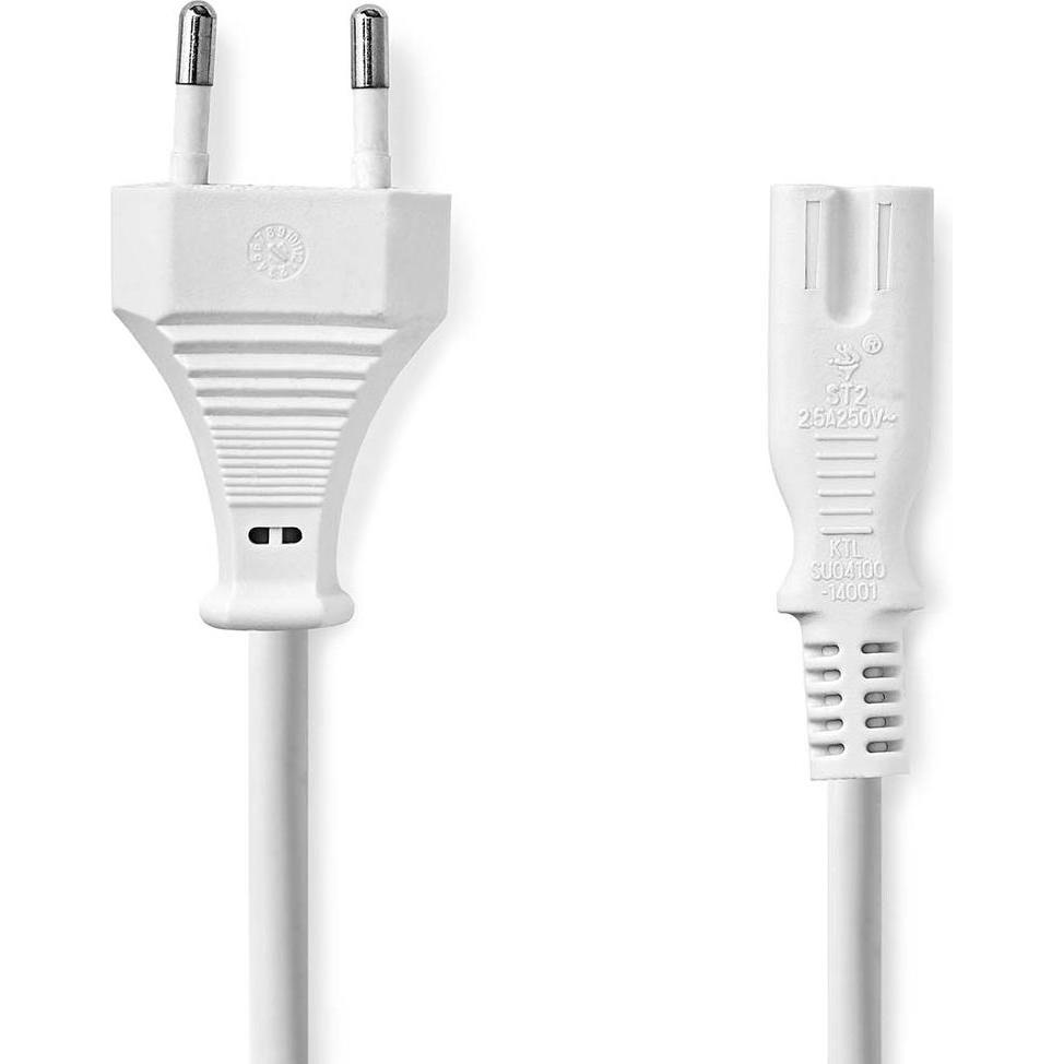 Nedis Stromkabel - Euro Männlich - IEC-320-C7 - Gerade - Gerade - Vernickelt - 2.00 m - Flach - PVC (2 m), Stromkabel