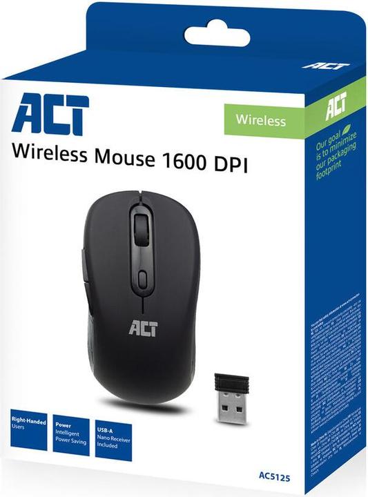 Actual product image ACT Wireless Mouse, USB nano receiver, 1600 dpi, black (Wireless)