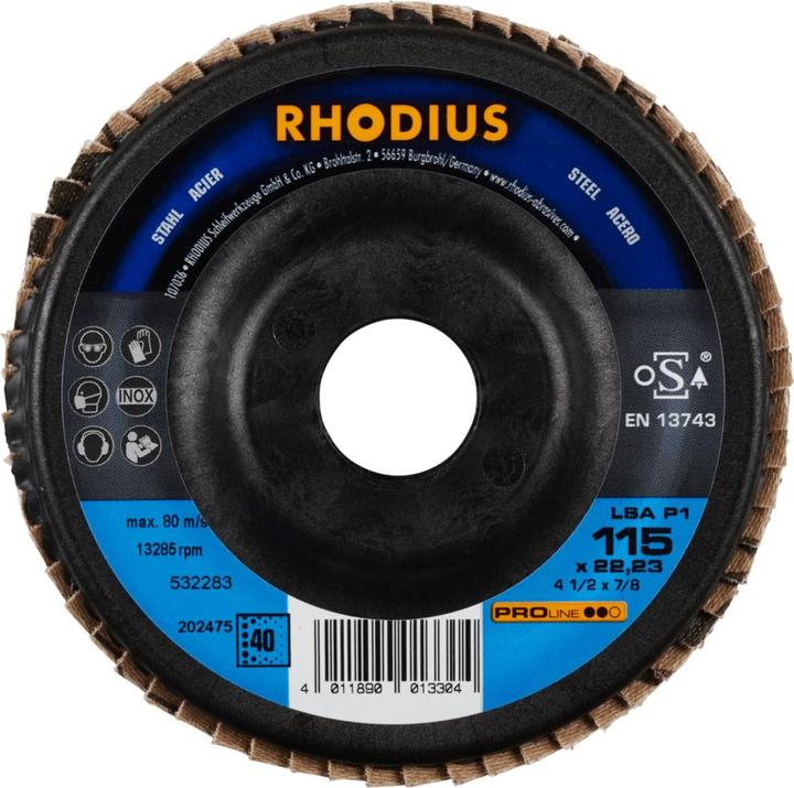 Actual product image Rhodius PROline LSA P1 flap disc 115 x 22.23 mm K40 (40)