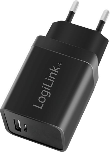 Produktbild LogiLink USB-Ladeadapter-Set, Auto & AC, USB-C/F + USB-A/F, 5 V/15 W, schwarz