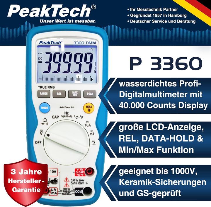 Actual product image Peaktech P 3360 True RMS digital multimeter (CAT III 1000V, CAT IV 600V)