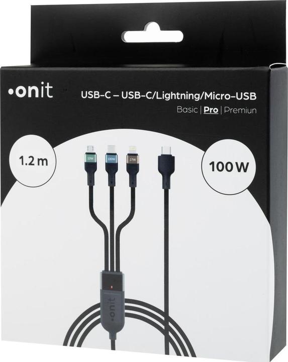 Actual product image Onit USB 2.0-Kabel USB-C - Lightning/USB-C/Micro-USB B 1.2 m (1.20 m, 100 W)