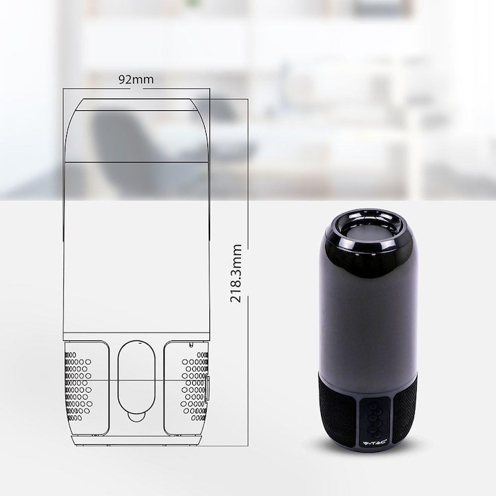 Actual product image V-TAC 6W Bluetooth speaker with LED lights, black, USB and TF slot, DC: 5V (3 h, Battery operated)
