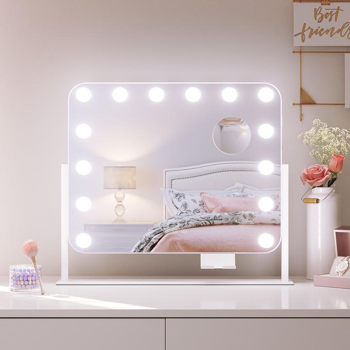 Actual product image SONNI 50x47cm wei? Schminkspiegel mit 3 Farbe Licht, mit USB, 10x Vergr??erung, Wendbar