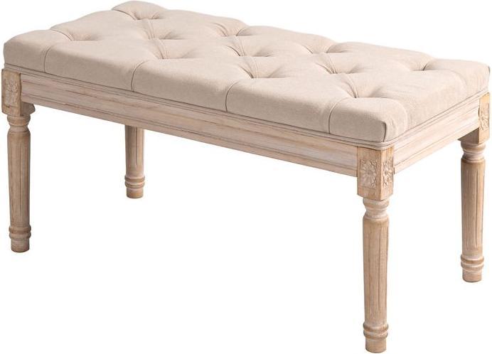 Produktbild Swisshandel24 Polsterbank Sitzbank Vintage Bettbank, Flurbank mit Knöpfen, Leinenoptik, bis 120 kg Belastbar, 80x4 (80 cm)