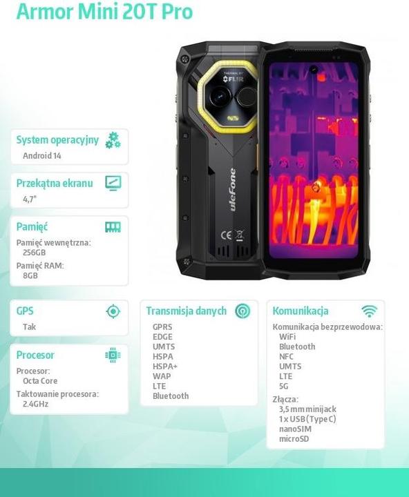 Produktbild Ulefone Smartphone Armor Mini 20T Pro 5G 8GB/256GB (schwarz) ohne Ladegerät (256 GB, Schwarz, 4.70", 5G)