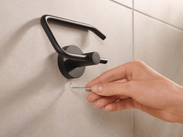 Actual product image tesa MOON BLACK toilet roll holder incl. adhesive solution without drilling