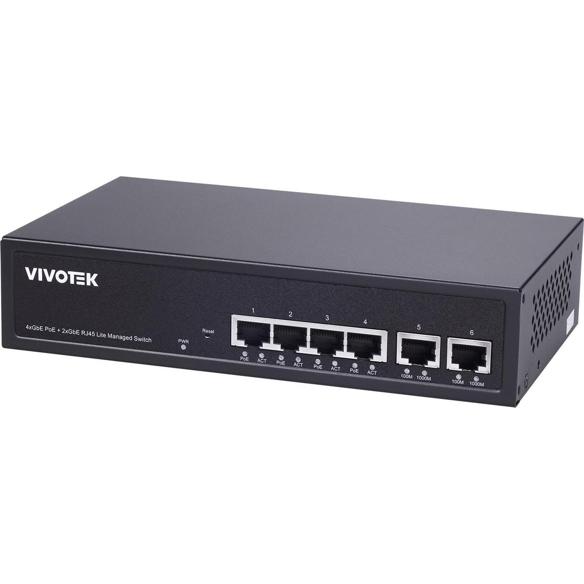 Vivotek AW-GEL-065A-060 PoE, 4-Port GE RJ45(PoE) + 1-Port GbE (6 Ports), Netzwerk Switch, Schwarz