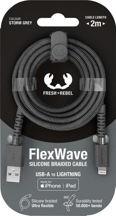 Actual product image Fresh'N Rebel Fresh 'n Rebel USB-A zu Lightning silicone geflochtenes Kabel "FlexWave" 2m, Storm Grey (2 m, 30 W)