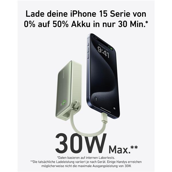 Image du produit Anker 545 Nano Power Bank 10000mAh PD 30W vert (10000 mAh, 30 W, 30 Wh)