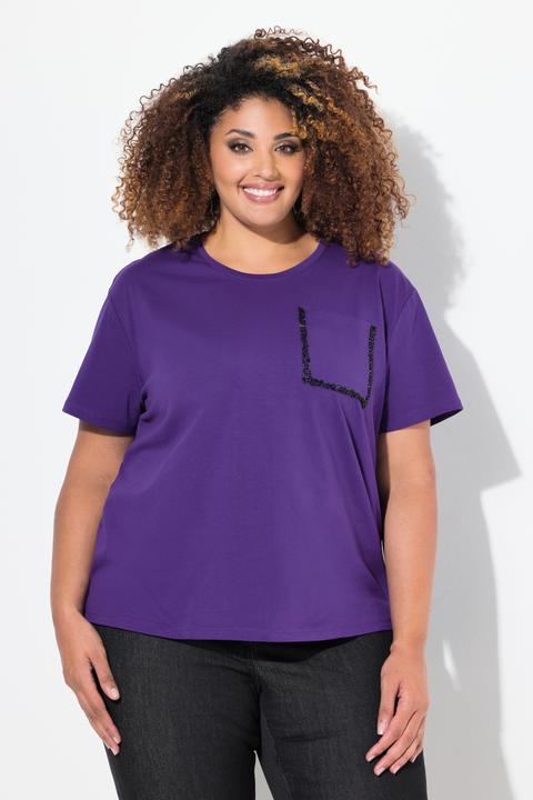 Produktbild Ulla Popken T-Shirt, Brusttasche, Perlen, Oversized, Rundhals, Halbarm (58)